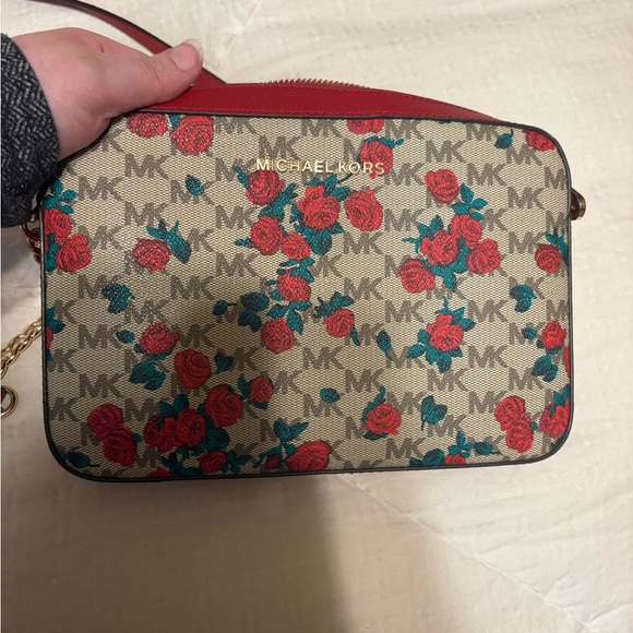Michael Kors Red and Teal Floral Crossbody Bag - Picture 4 of 8